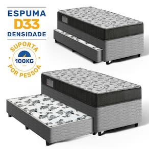 Cama Box Bicama com Colchão de Espuma D33 Ortobom ISO 100 + Auxiliar de Molas Unique Solteiro 88cm