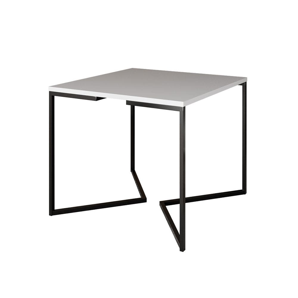 Mesa Jantar Industrial Quadrada Branca 90cm Base V Ferro Preto