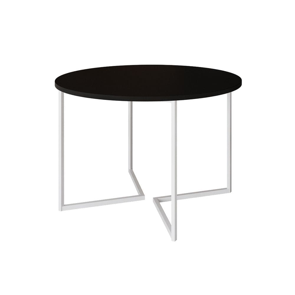 Mesa Jantar Industrial Redonda Preta 110cm Base V Ferro Branco