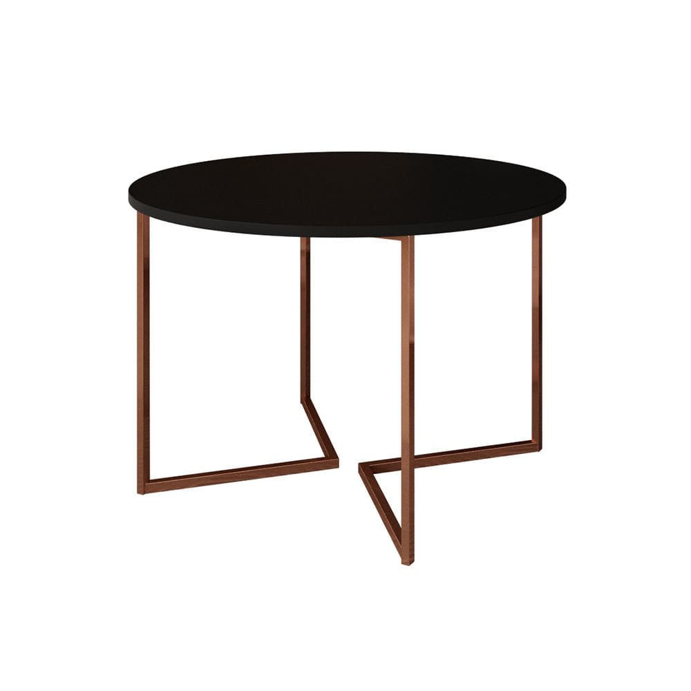 Mesa Jantar Industrial Preta Base Cobre V Tampo 110cm Redondo