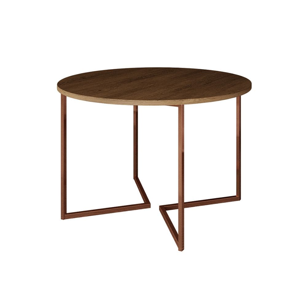 Mesa Jantar Industrial Amêndoa Base Cobre V Tampo 110cm Redondo