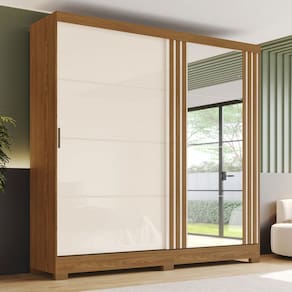 Guarda-Roupa Casal 2 Portas 3 Gavetas com Espelho B352 Nature/Off White - Briz