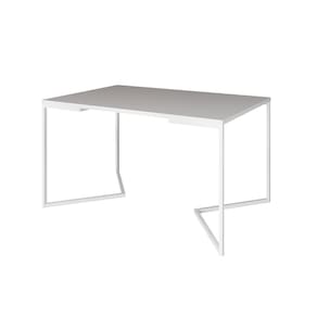 Mesa Jantar Industrial Branca Retangular 137x90cm Base V Ferro Branco