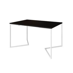 Mesa Jantar Industrial Preta Retangular 137x90cm Base V Ferro Branco