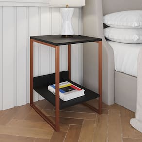 Mesa Cabeceira Lateral de Cama Industrial Preta Tókio Base Cobre