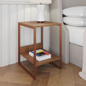 Mesa Cabeceira Lateral de Cama Industrial Amêndoa Tókio Base Cobre