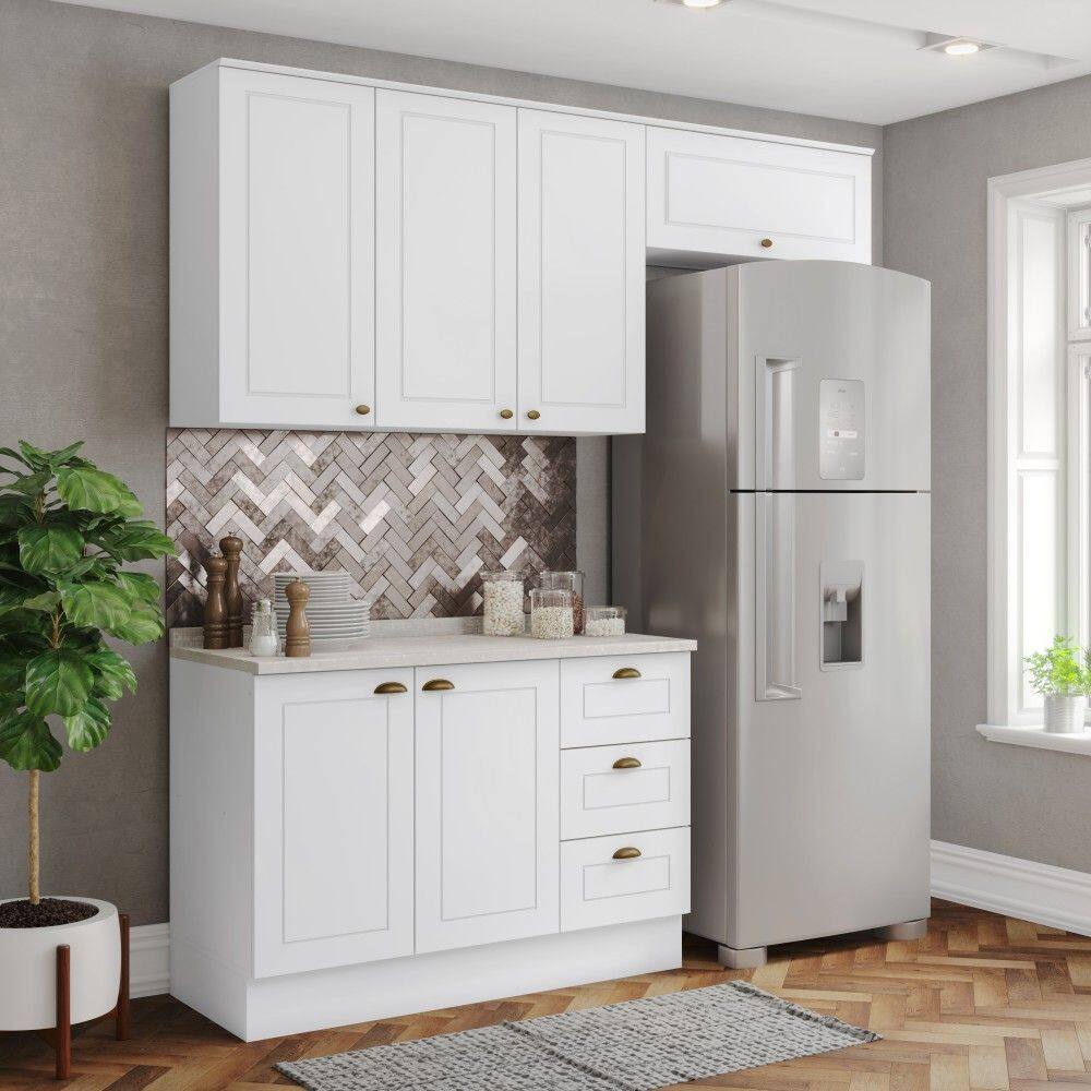 Cozinha Compacta Americana 6 Portas 3 Gavetas 100% Mdf Branco/Calcare - Henn