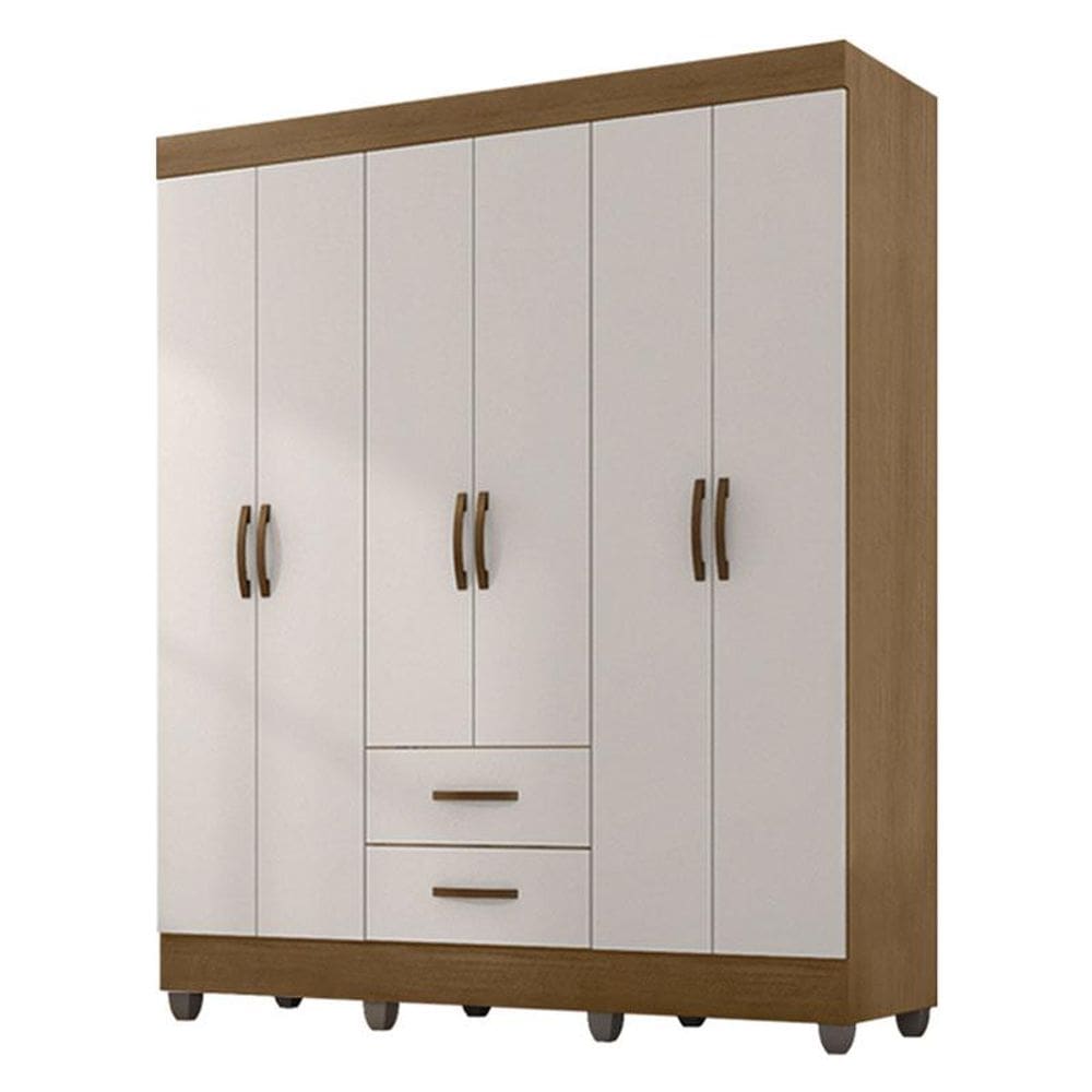 Guarda Roupa Casal Lite 6 Portas Nature Off White - Móveis Leão
