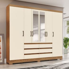 Guarda Roupa Casal 6 Portas e 6 Gavetas com Espelho B355 Nature/Off White - Briz