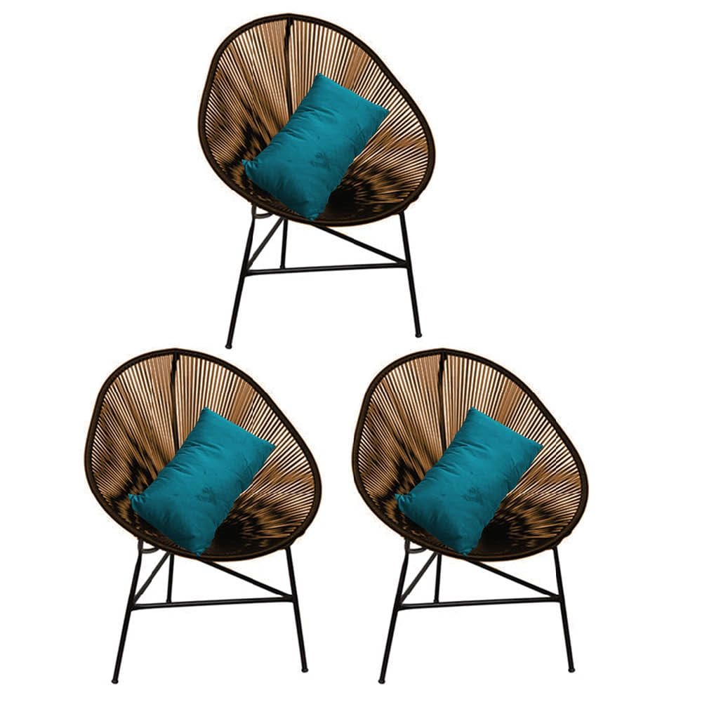 Kit 03 Poltrona Cadeira Acapulco Plus com Almofada Quadrado Marrom Suede Azul Turquesa - Ahazzo Móveis