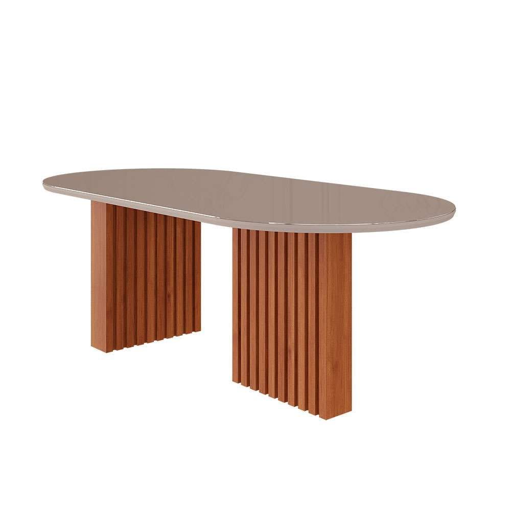 mesa de jantar oval com tampo de vidro ester cinamomo e off white 210 cm