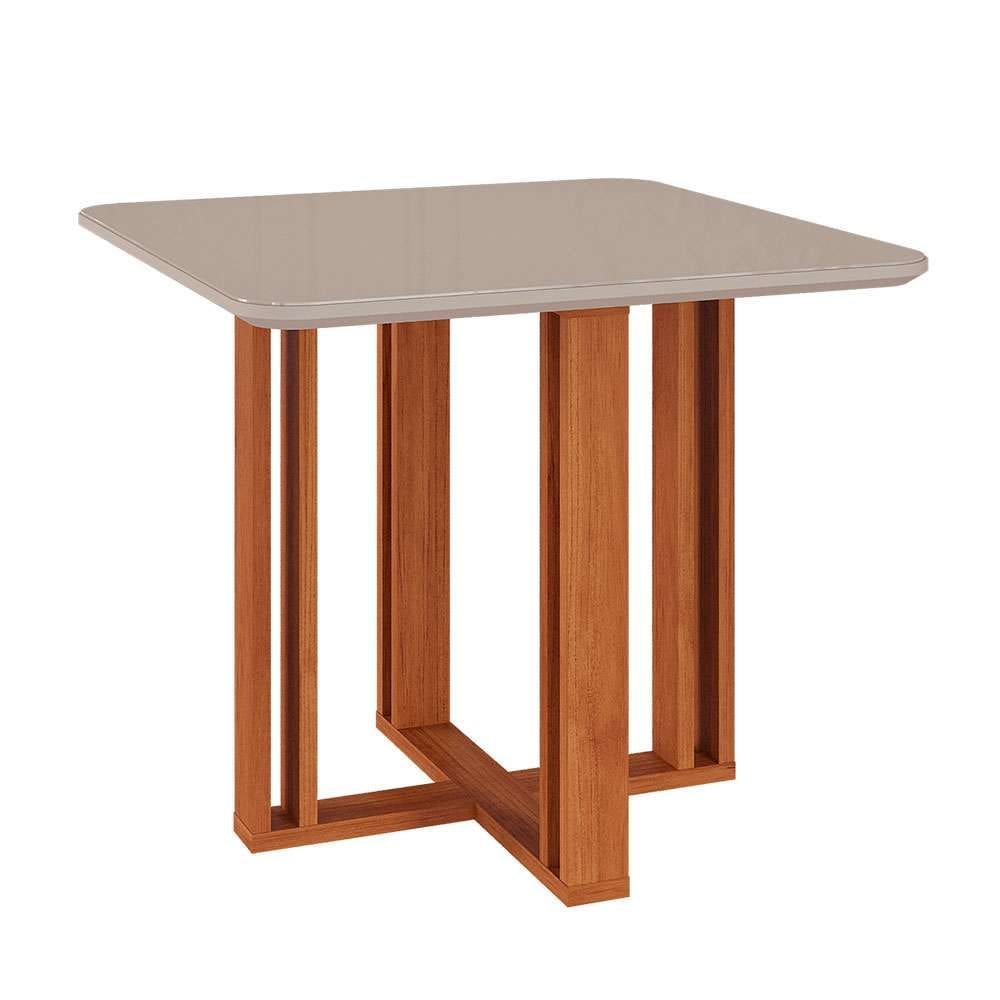 mesa de jantar quadrada com tampo de vidro flora cinamomo e off white 95 cm