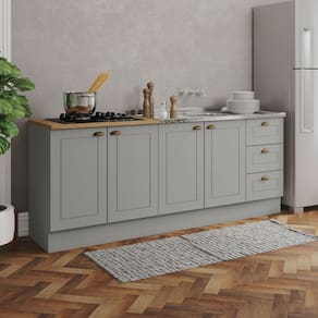 Cozinha Compacta Americana 4 Portas 3 Gavetas 100% Mdf Cinza/Nature - Henn