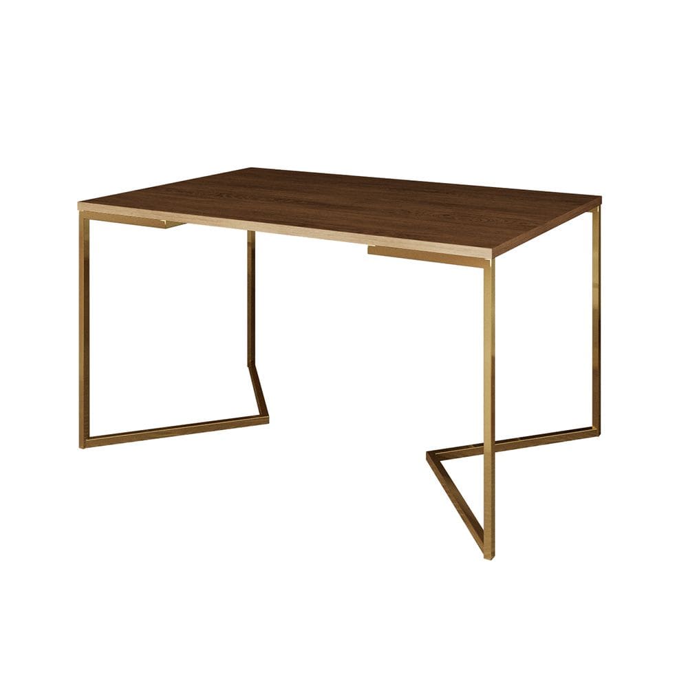 Mesa de Jantar Industrial Retangular Amêndoa 137x90cm Base V Dourada