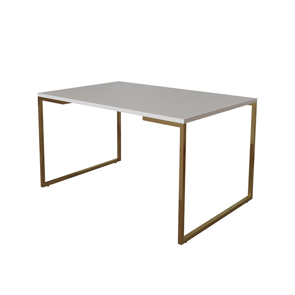 Mesa de Jantar Industrial Retangular Branca 120x75cm Base Dourada