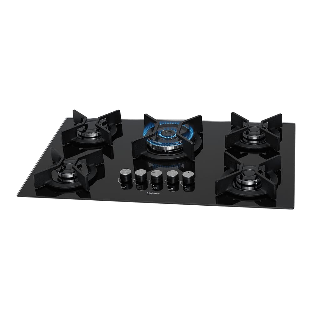 Cooktop a Gás Fischer 5 Bocas Tripla Chama Infinity com Trempe de ferro fundido Mesa Vidro 26298-57077 Bivolt