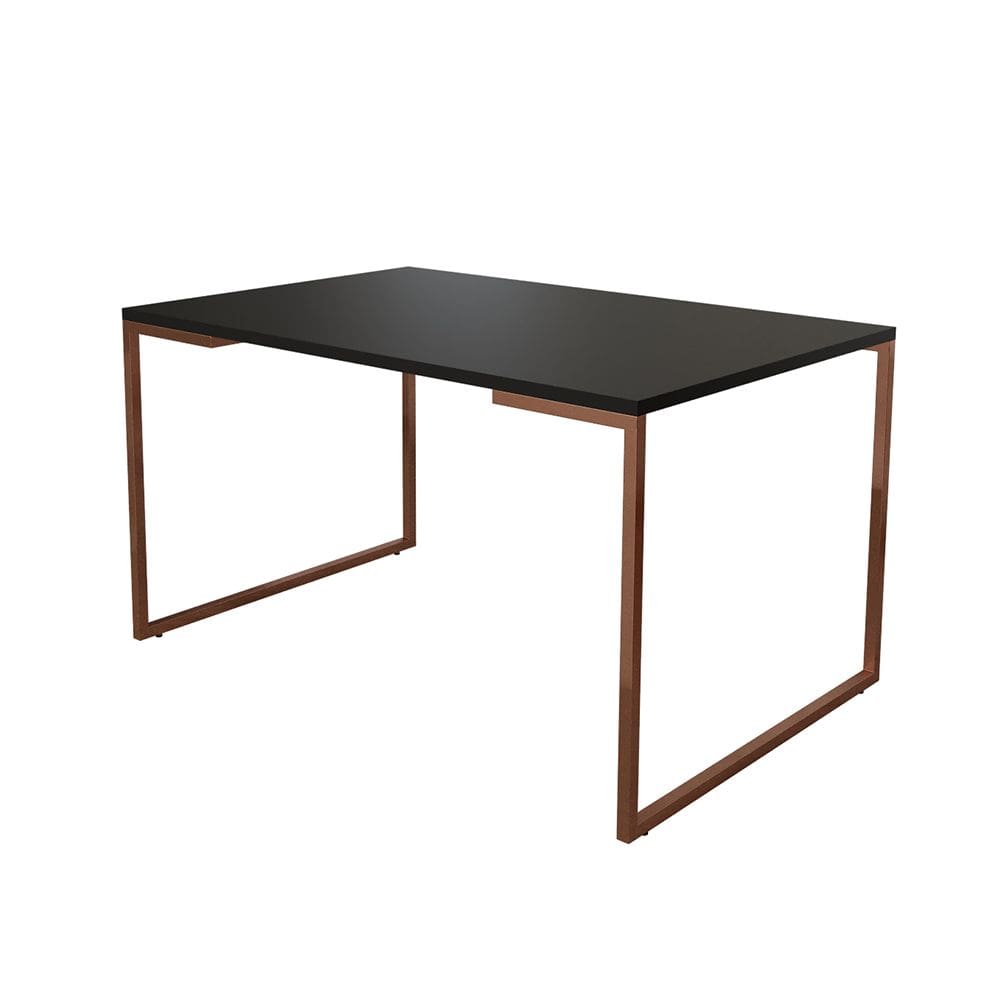 Mesa de Jantar Industrial 6 Lugares Preta 140x90 Base Aço Cobre