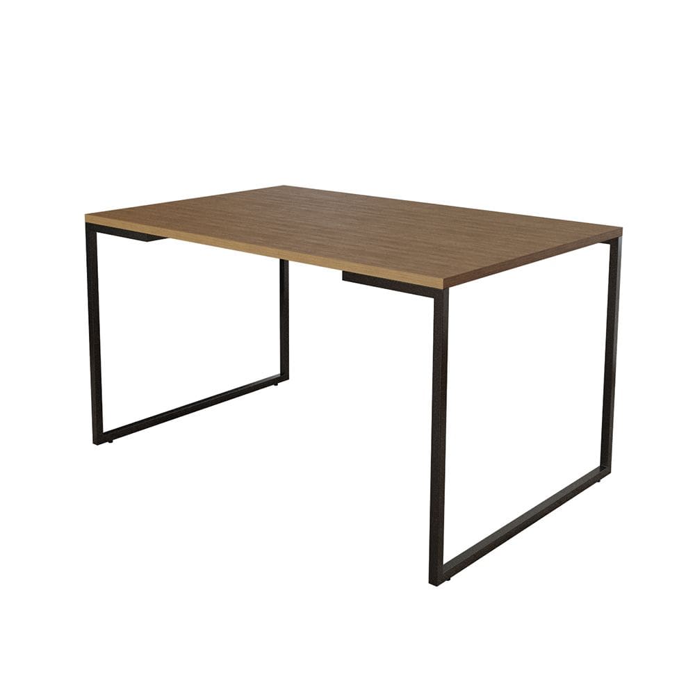 Mesa de Jantar Industrial 6 Lugares Amêndoa 140x90 Base Aço Preto