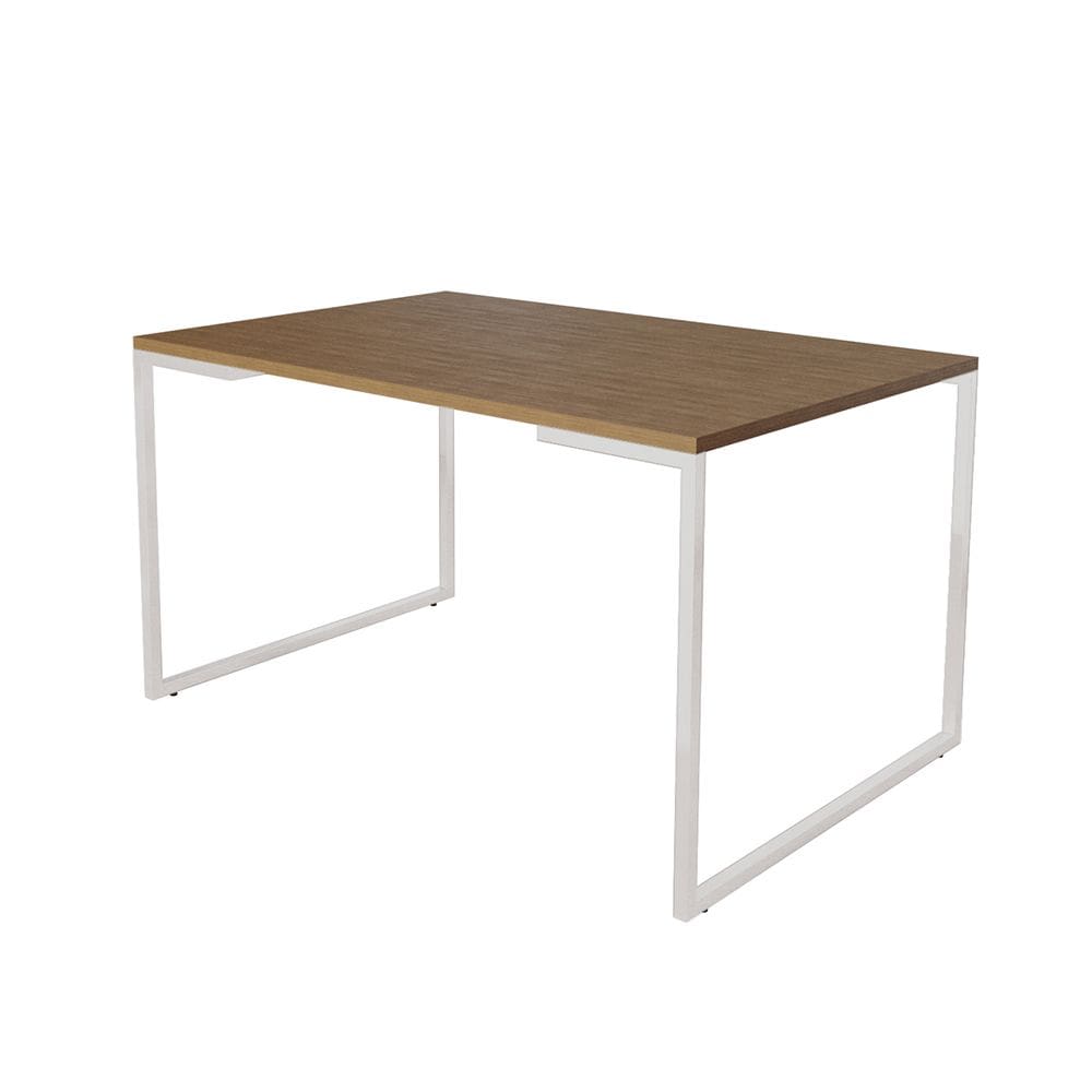 Mesa de Jantar Industrial 6 Lugares Amêndoa 140x90 Base Aço Branco