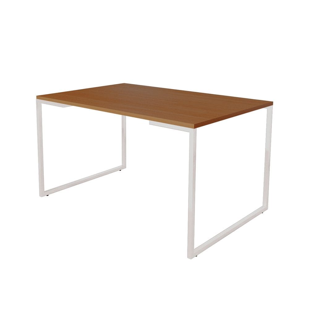 Mesa de Jantar Industrial 6 Lugares Canela 140x90 Base Aço Branco