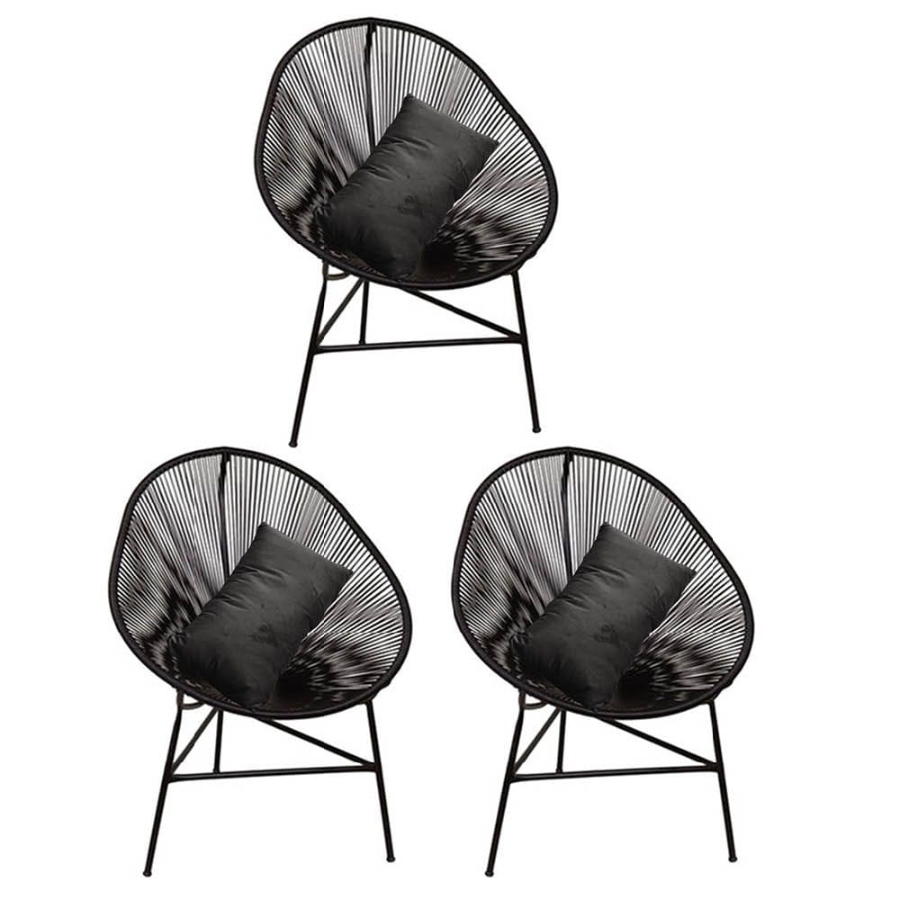 Kit 03 Poltrona Cadeira Acapulco Plus com Almofada Quadrado Preto Corino Cinza - Ahazzo Móveis