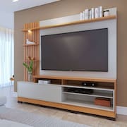 estante para home theater e tv até 65 polegadas com led eió freijó e off white