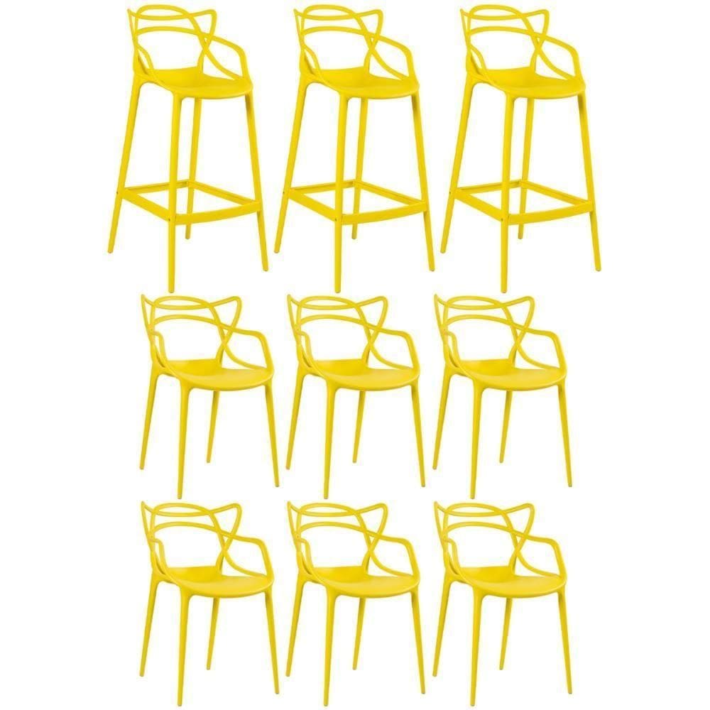 6 Cadeiras + 3 Banquetas Altas Masters Allegra Amarelo