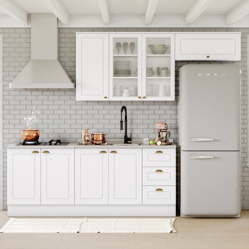 Cozinha Completa Americana 8 Portas 3 Gavetas com Vidro 100% Mdf Branco - Henn
