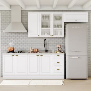 Cozinha Completa Americana 8 Portas 3 Gavetas com Vidro 100% Mdf  Branco - Henn