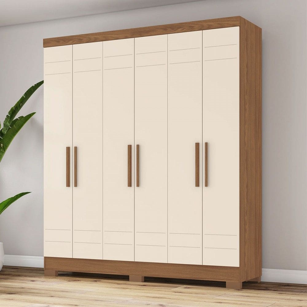 Guarda Roupa Solteiro 6 Portas 2 Gavetas B369 Nature/Off White - Briz