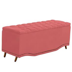 Calçadeira Baú King Size Estofada Maitê Veludo Cor Rose