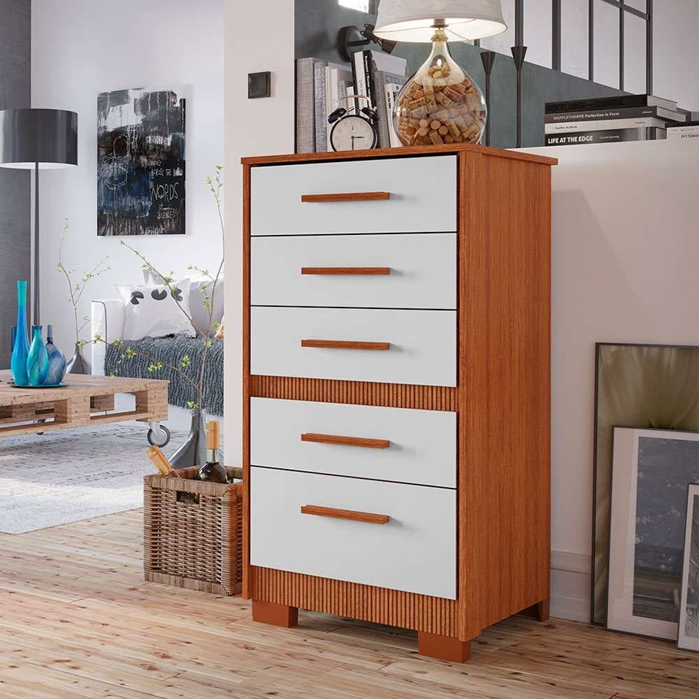 cômoda priy 5 gv freijó wood e off white