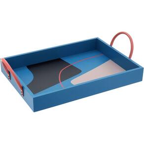 BANDEJA RETANGULAR MDF 10x25x39cm AZUL DECORATIVO PARA SERVIR