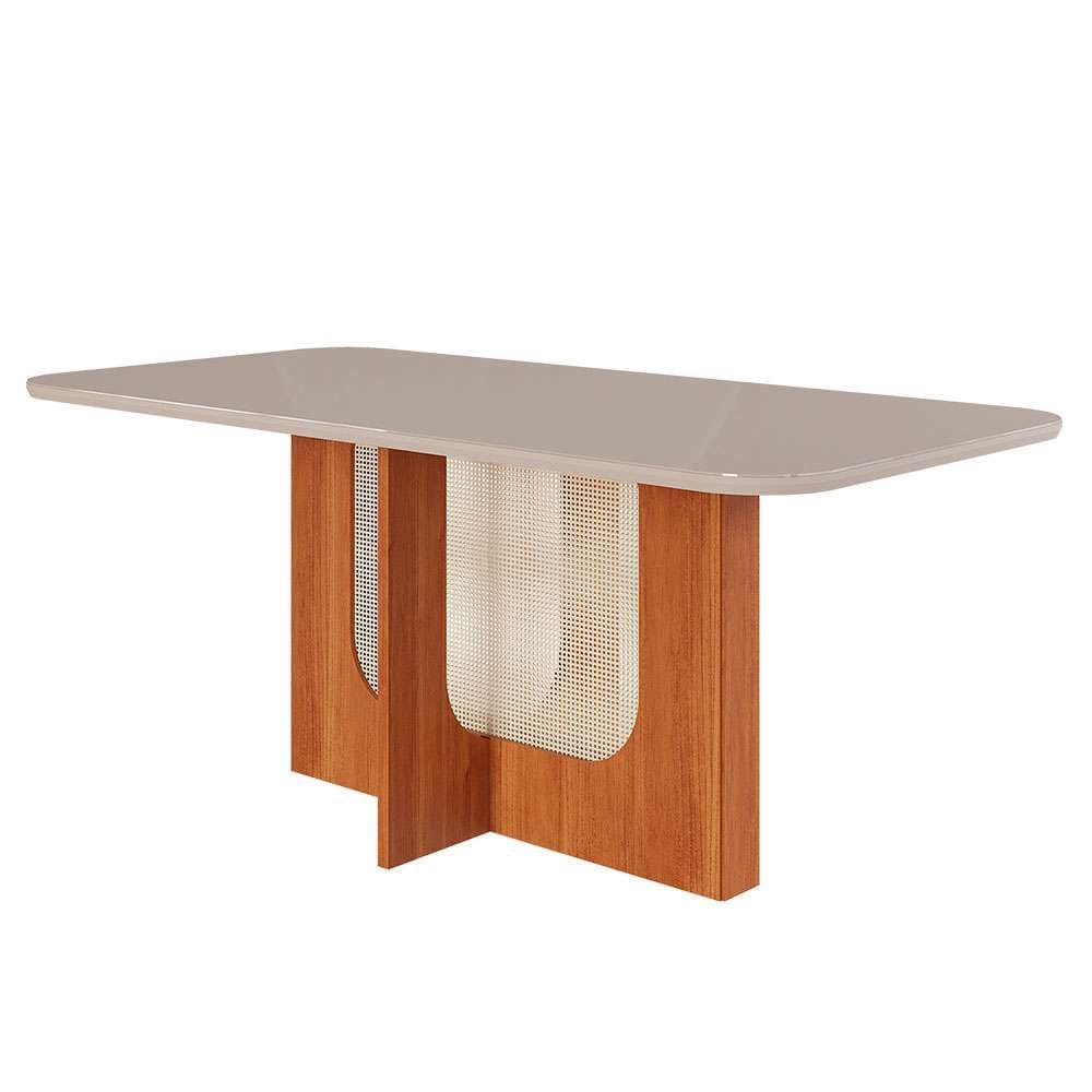 mesa de jantar retangular com tampo de vidro louise cinamomo e off white 180 cm