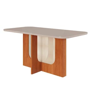mesa de jantar retangular com tampo de vidro louise cinamomo e off white 160 cm