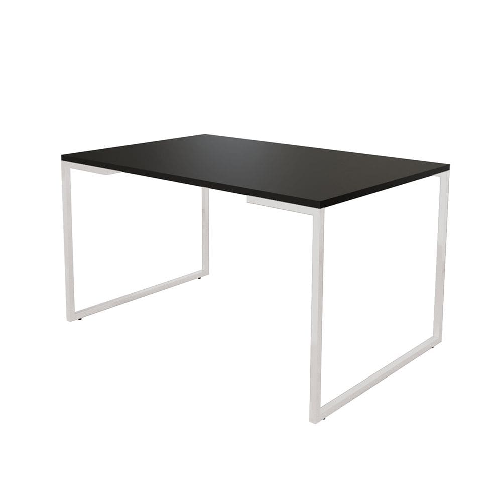 Mesa de Jantar Industrial 6 Lugares Preta 140x90 Base Aço Branco