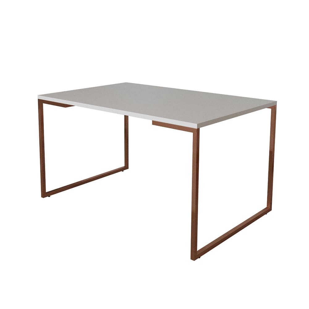 Mesa de Jantar Industrial 6 Lugares Branca 140x90 Base Aço Cobre