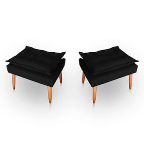 Kit 02 Puff Para Sala E Quarto Madeira Decorativo Opala Suede Cor Preto