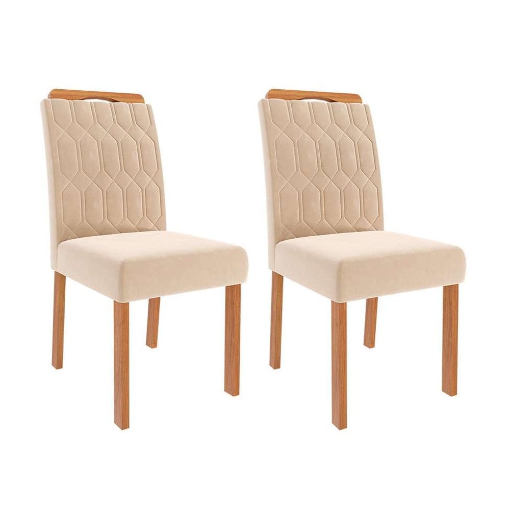 conjunto com 2 cadeiras paola wood suede nude e madeira