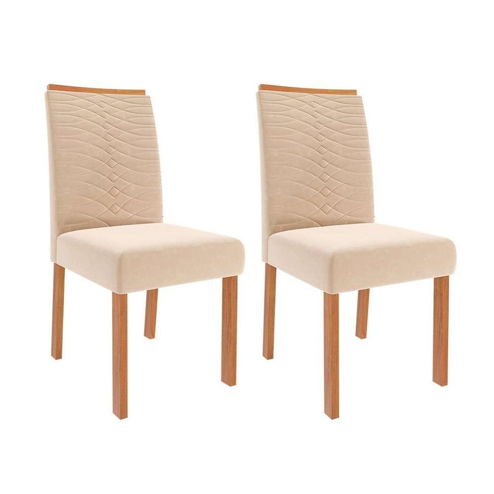 conjunto com 2 cadeiras clarice wood suede nude e madeira