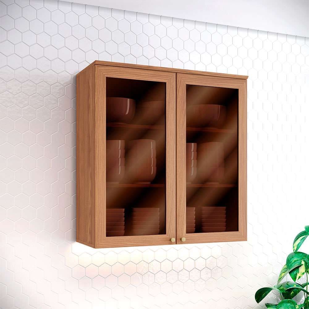 armário aéreo requinte com vidro 2 pt nature 80 cm