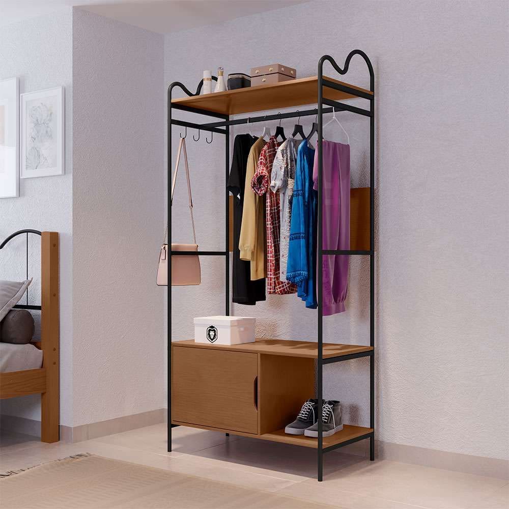 guarda-roupa closet oasis 1 pt preto e nature