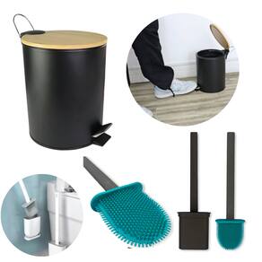 Kit Banheiro Lixeira Escova Sanitária Limpeza Higiene Bambu