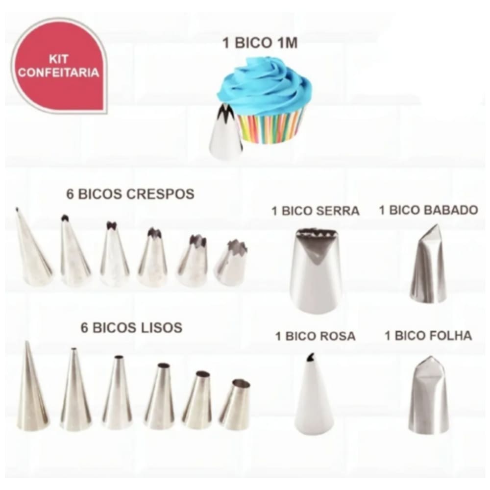 Kit Confeiteiro 16 Bicos Para Confeitar Inoxidável Grande
