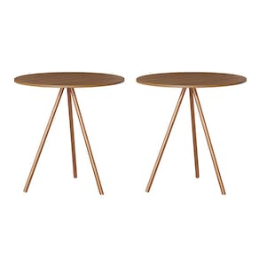 Kit 2 Mesas Lateral Decorativa Gabriela Base Cobre Tampo Redondo Amêndoa - Casa Prime