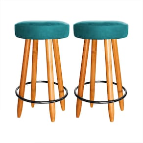 Kit 2 Banqueta 60cm Madeira Cozinha Bar Ilha Turquesa