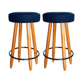 Kit 2 Banqueta Baixa 60 cm Para Balcão Cozinha Ilha Bar Azul