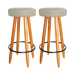 Kit 2 Banqueta 75 cm Altura Madeira Balcão Cozinha Ilha Bege