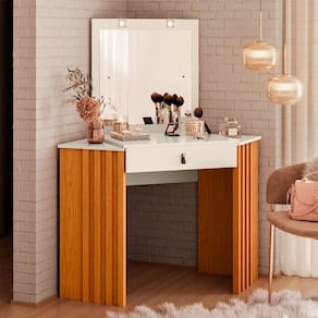 penteadeira de canto com espelho glitter 1 gv cinamomo e off white