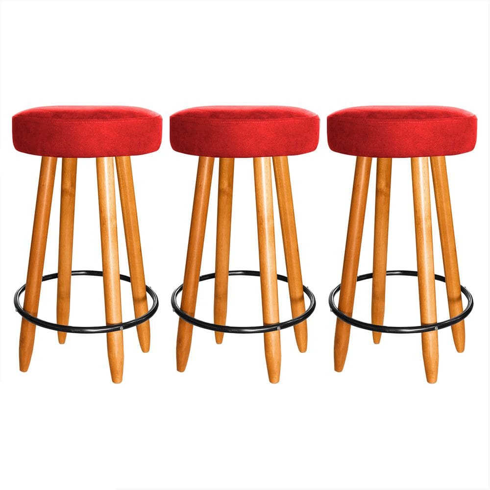 Kit 3 Banquetas Alta Industrial 60cm Cozinha Balcão Vermelho